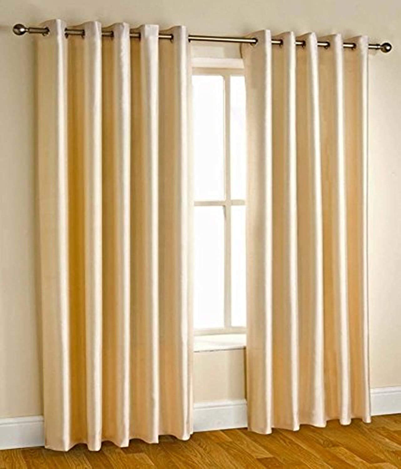 JK Creation Designs Room Darkening Polyester Plain Long Crush Cream DoorCurtains Set of 2||7ft