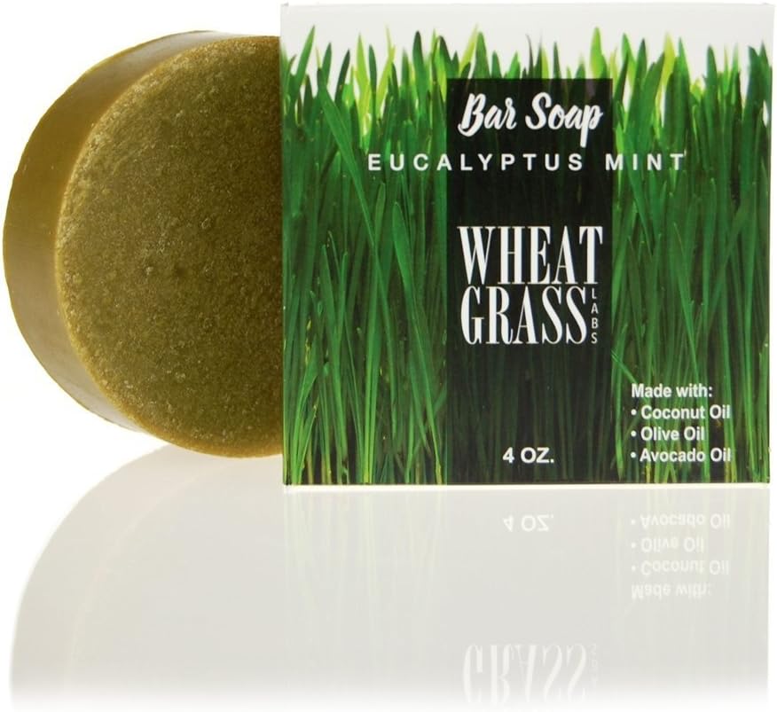 Wheatgrass & Eucalyptus Mint Bar Soap by Wheat Grass Labs - 4 Oz Bar - Natural Face, Body, Bath & Hand Soap