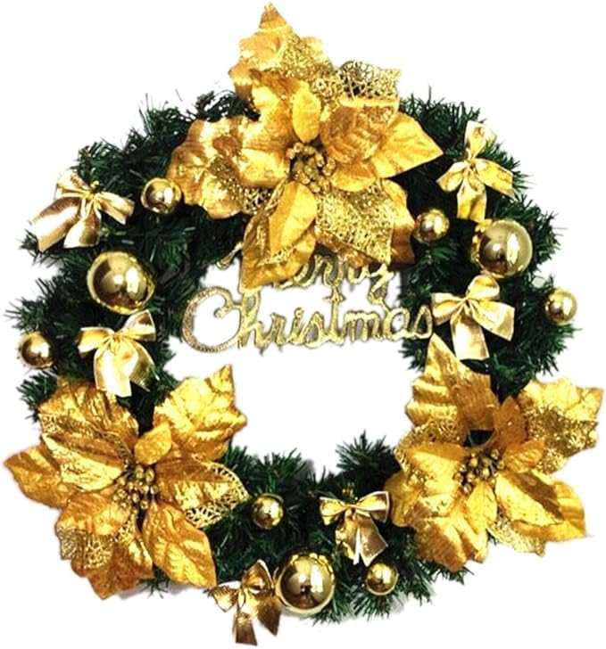 Festive Lights Premium Green and Gold Christmas Door Wreath - Indoor and Outdoor Christmas Decorations - Handcrafted Luxurious Holiday Elegance