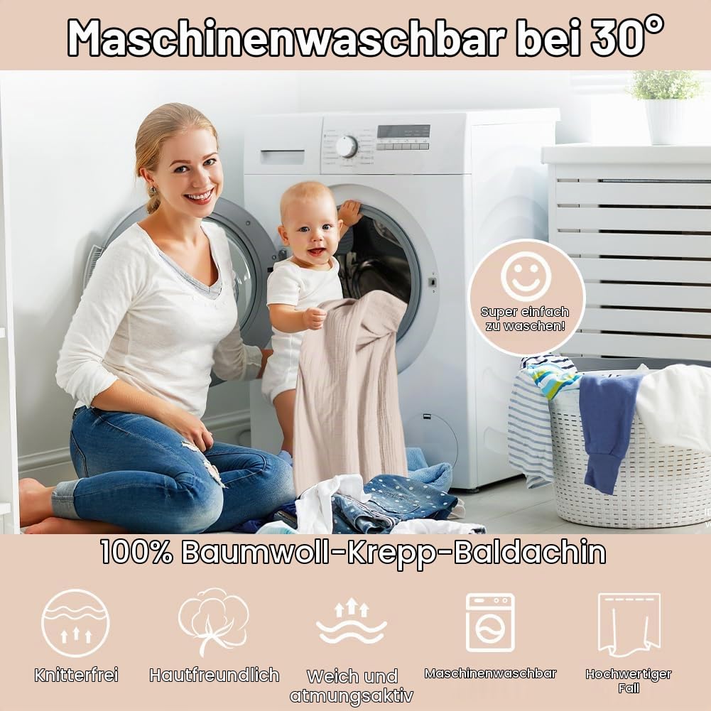 HOTUT Hausbett Himmel,2 Betthimmel Hausbett aus 100% Baumwolle Musselin Handmade,Weich und atmungsaktiv für Kinderbett Kinderzimmer,Betthimmel für Hausbett Deko Mädchen Jungen,130 x 320cm,Beige