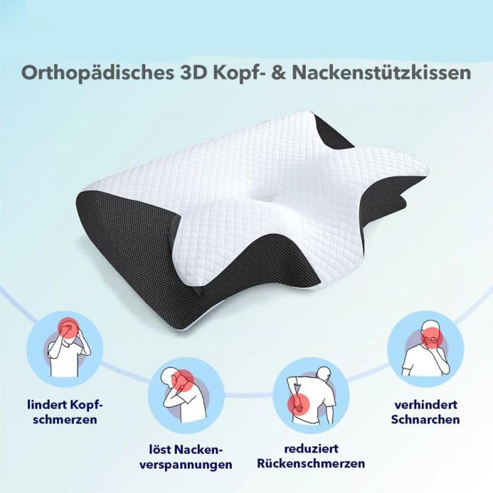 Ergonomisches Nackenkissen, Orthopädisches Kopfkissen mit Konturierter Unterstützung, Memory Foam Kissen, Nackenstützkissen für Seiten, Rücken & Bauchschläfer, Seitenschläferkissen Erwachsene (A)