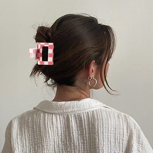 Miniatura 3 de Pinzas para el cabello a cuadros rosados y blancos (3 unidades)  Accesorios para el cabello estético vintage Y2K para mujeres y niñas, pinzas de