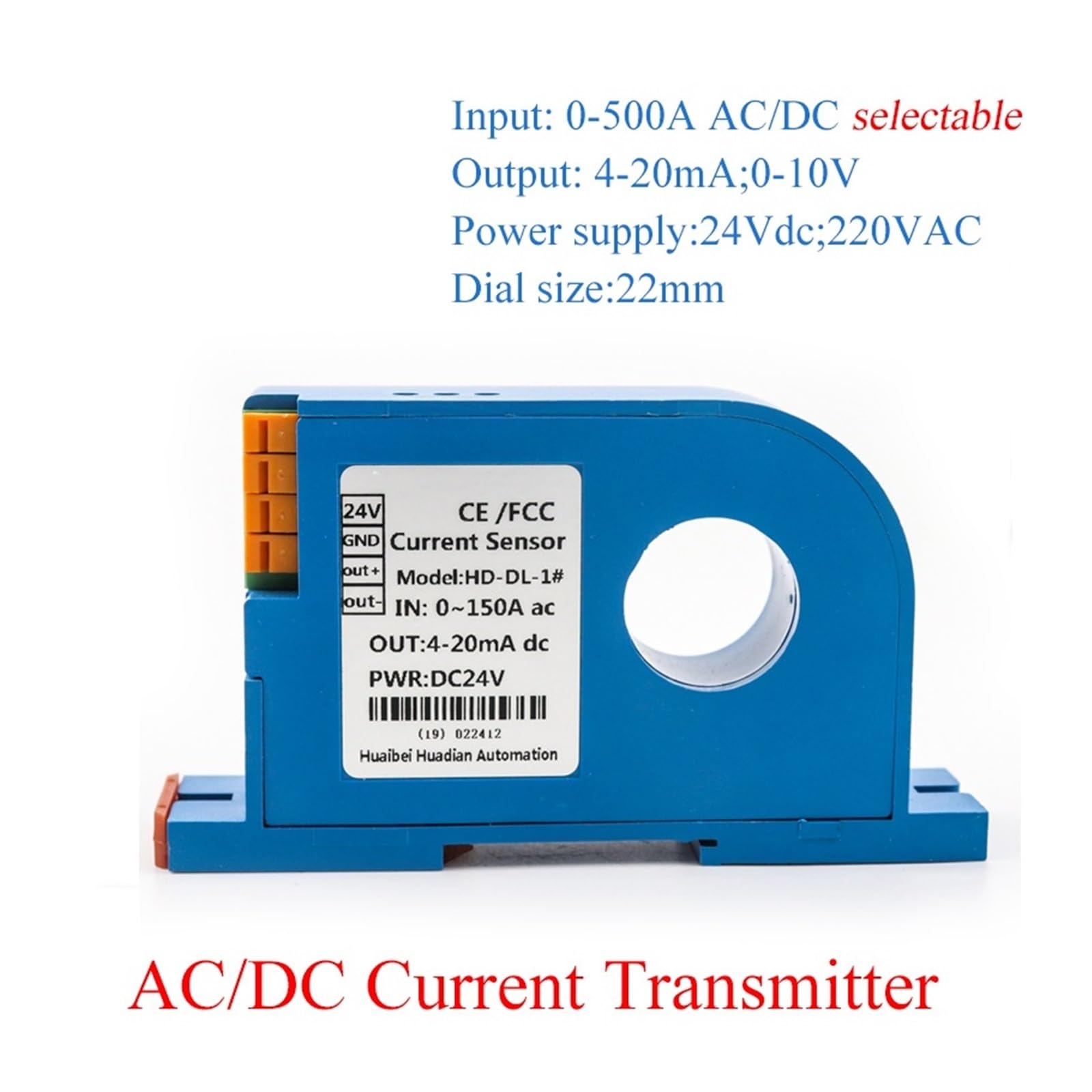 Módulo Transformador de Corriente de Salida Activa de CA monofásica, Rango de 5 A, 50 A y 500 A, Sensor de Corriente(220VAC-OUT 4-20MA)