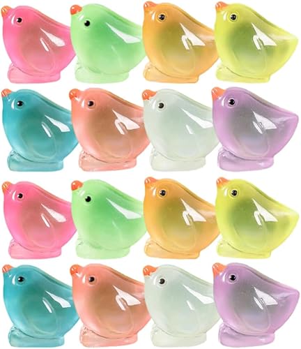 32 mini figuras luminosas de resina de pollo en miniatura que brillan en la oscuridad, casa de muñecas de pollo, planta en maceta, bricolaje para