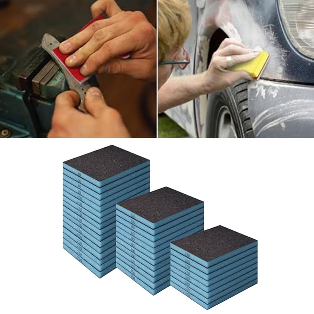 EasyByMall Confezione da 36 spugne abrasive morbide, grana 9 P60-P320, lavabili a secco e a umido, riutilizzabili, per legno e metallo, 100 x 70 mm