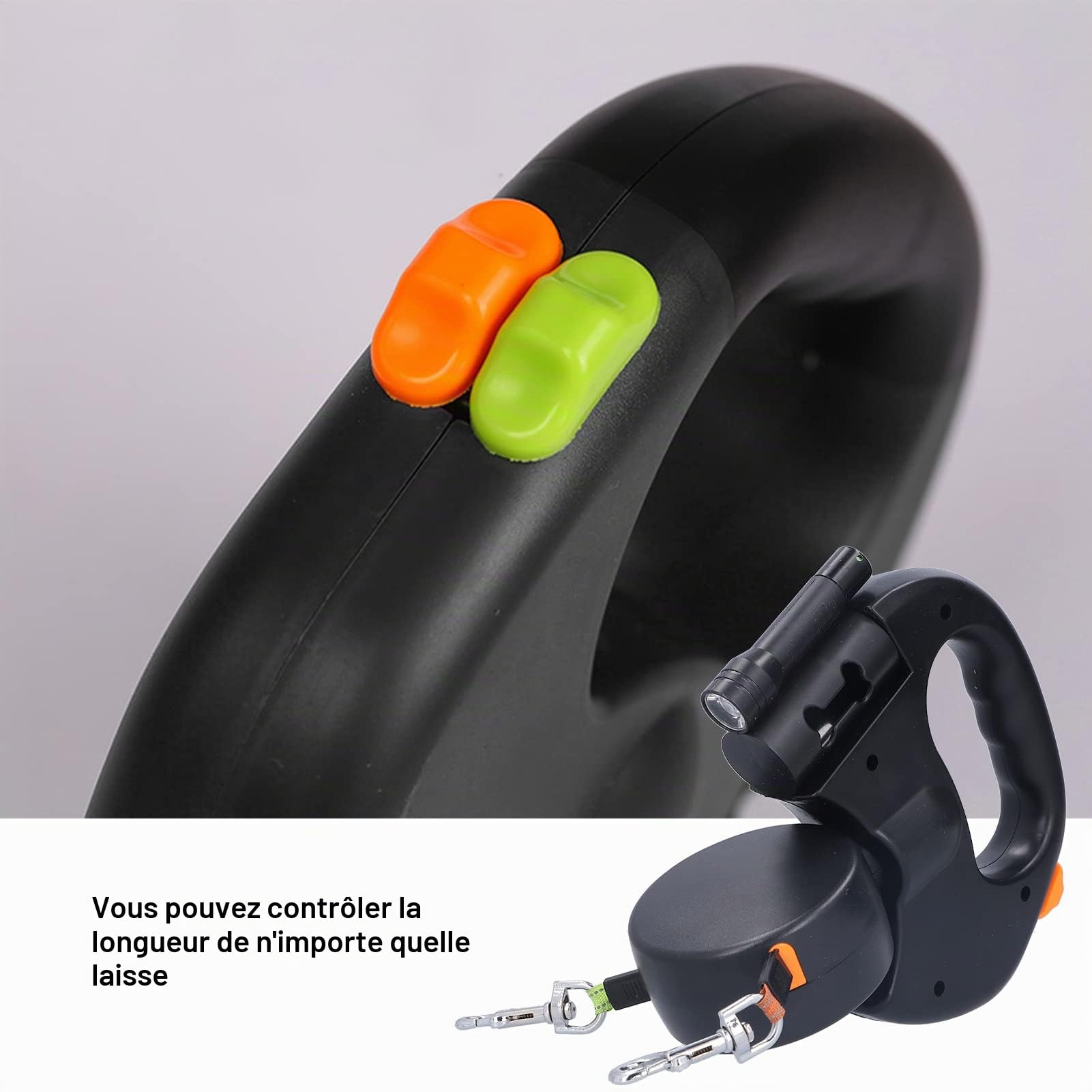 Laisse Double pour 2 Chiens,Laisse Chien Enrouleur pour Chien Jusqu'à 25kg/55 lb,Ruban en Nylon Solide Extensible à , avec Coutures réfléchissantes Lumineuses,360º sans