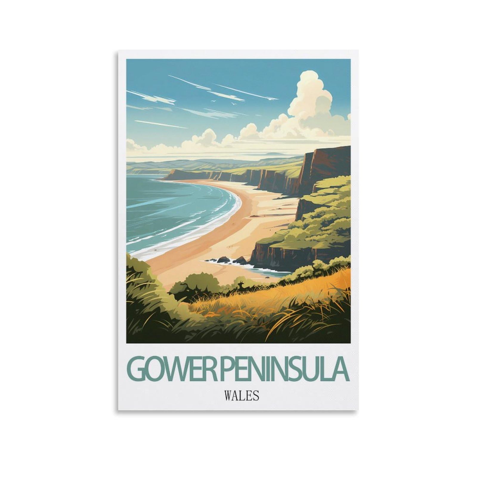 Hwjjuii Unframe-Style Gower Peninsula Wales Vintage Travel Posters 24X36inch(60X90cm) Canvas Wall Posters And Art Picture Print Modern Family Bedroom Decor Posters