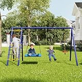 Schaukel Outdoor 3-in-1 Set mit 3 verschiedenen Schaukeln, Klettergerüst mit Basketballkorb,...