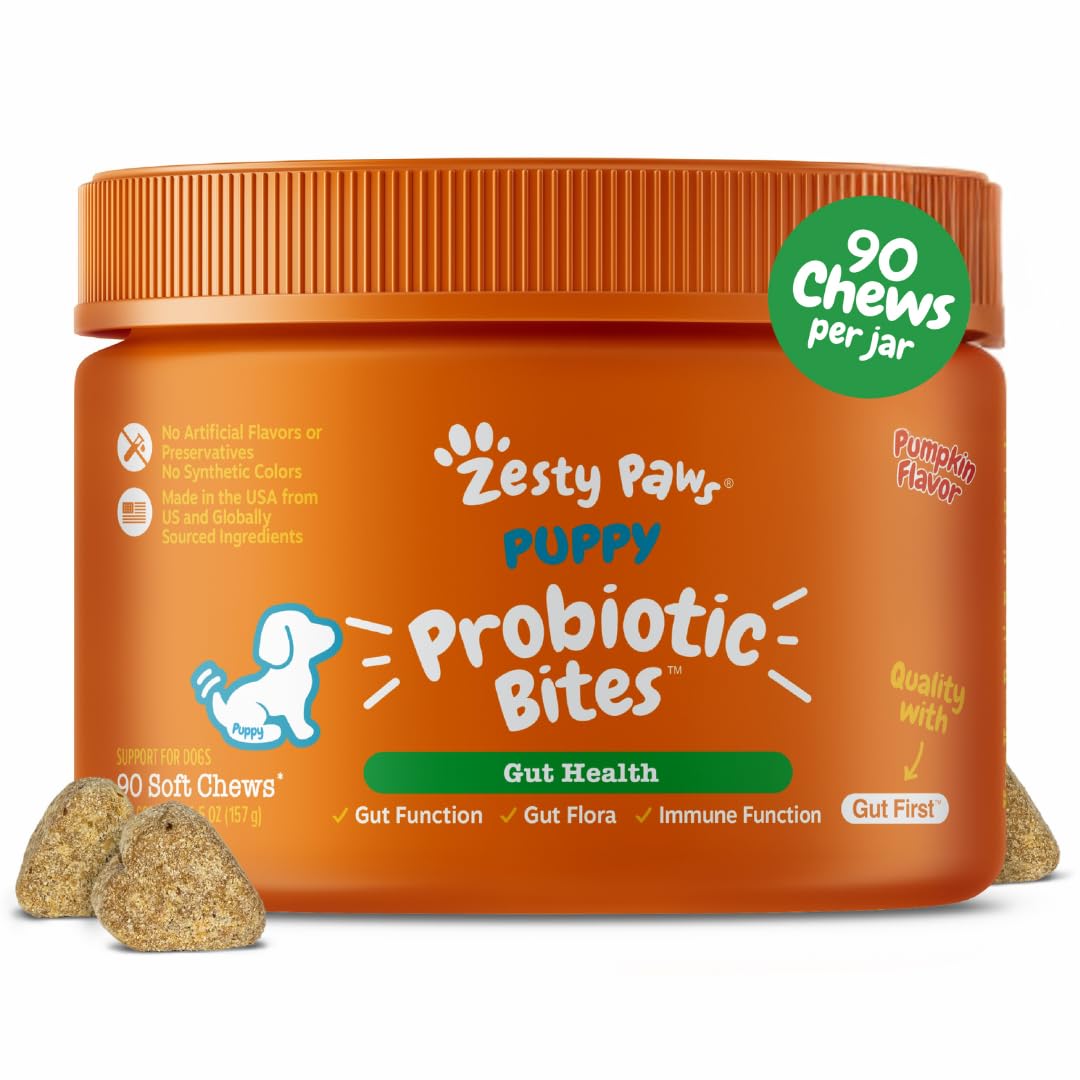 Zesty Paws Puppy Probiotics for Dogs - for Digestive Health, Gut Flora & Immune System Support - Dog Probiotics for Puppies with Bacillus subtilis & Pumpkin - 90 Count