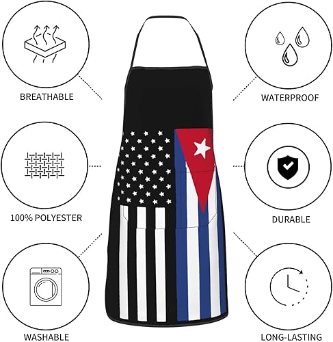 Miniatura 5 de PARKNOTES Delantal de cocina con bandera cubana de Estados Unidos para mujer, babero de cocina con bolsillo, impermeable, para hornear, jardín,