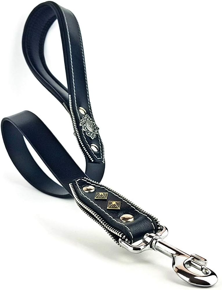 Bestia ''Aztec'' Genuine Leather Heavy Duty Short Leash. Soft Padded Handle. Handmade Quality
