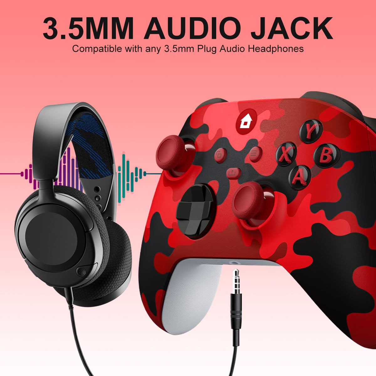 SWCTIM Xbox Controller Wireless für Xbox One, Xbox Series X/S, 3.5mm Kopfhörerbuchse, 2.4GHz Wireless Adapter, Camo Rot