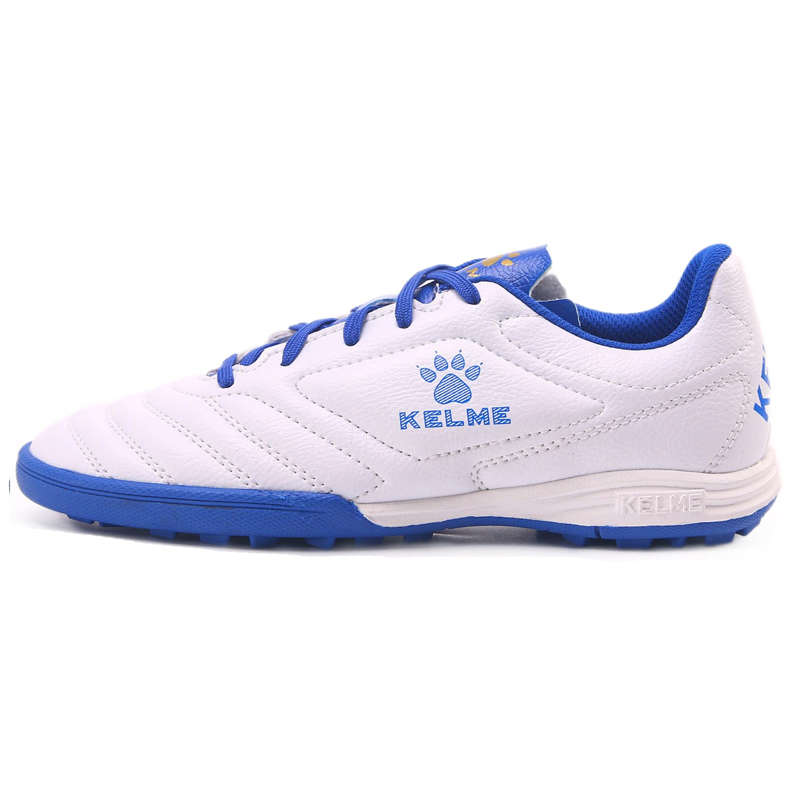 KELME Men's Soccer Shoes Football Shoes Outdoor Indoor Professional Futsal TF Football Breathable Training Sneakers White Blue, 10.5