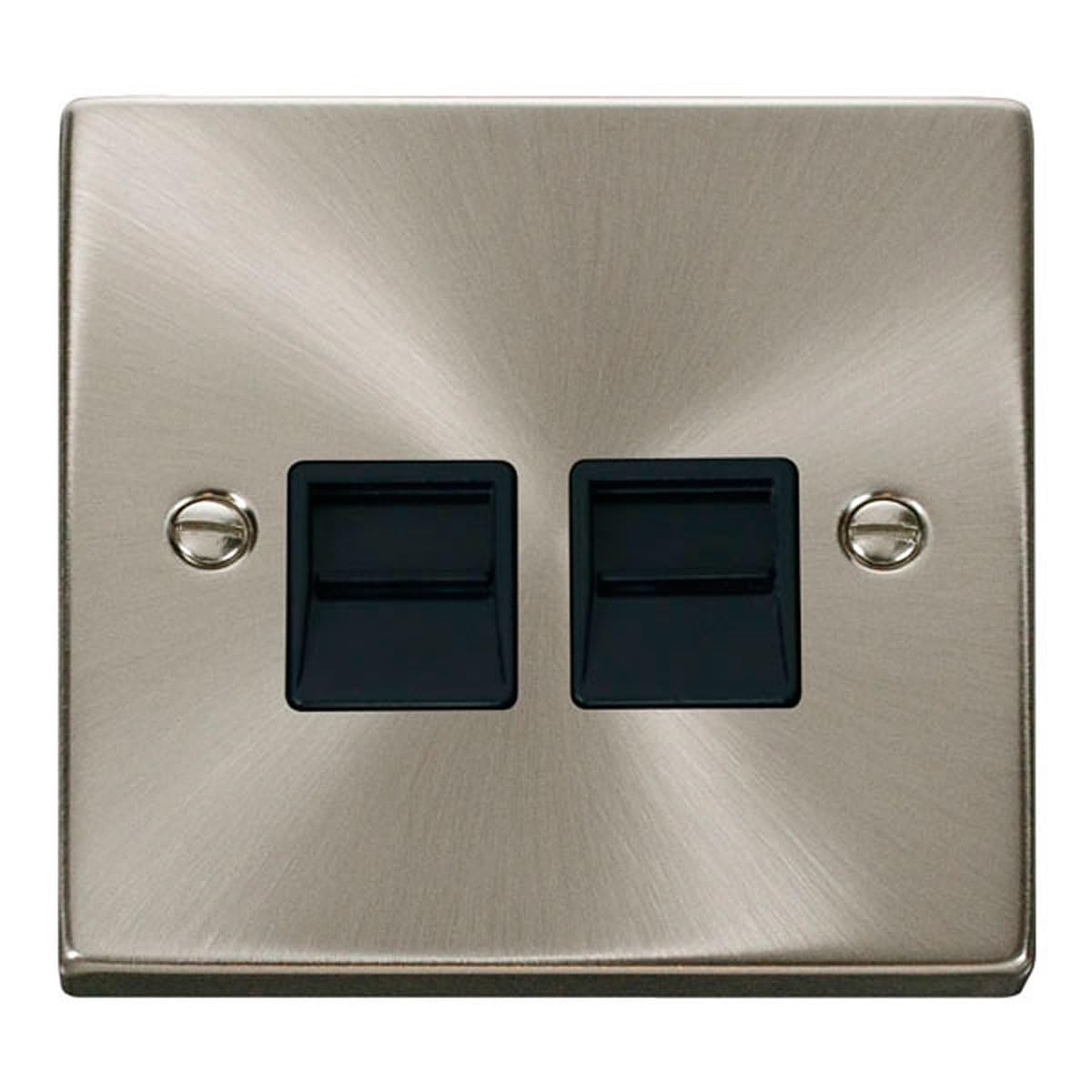Click Satin Chrome Satin - Brushed Chrome Master Telephone Twin Socket - Black Insert