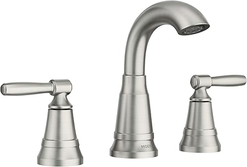 Moen Halle Spot Resist 84972SRN - Grifo de baño tradicional de níquel con conjunto de drenaje para aplicaciones de 3 agujeros, 84972SRN