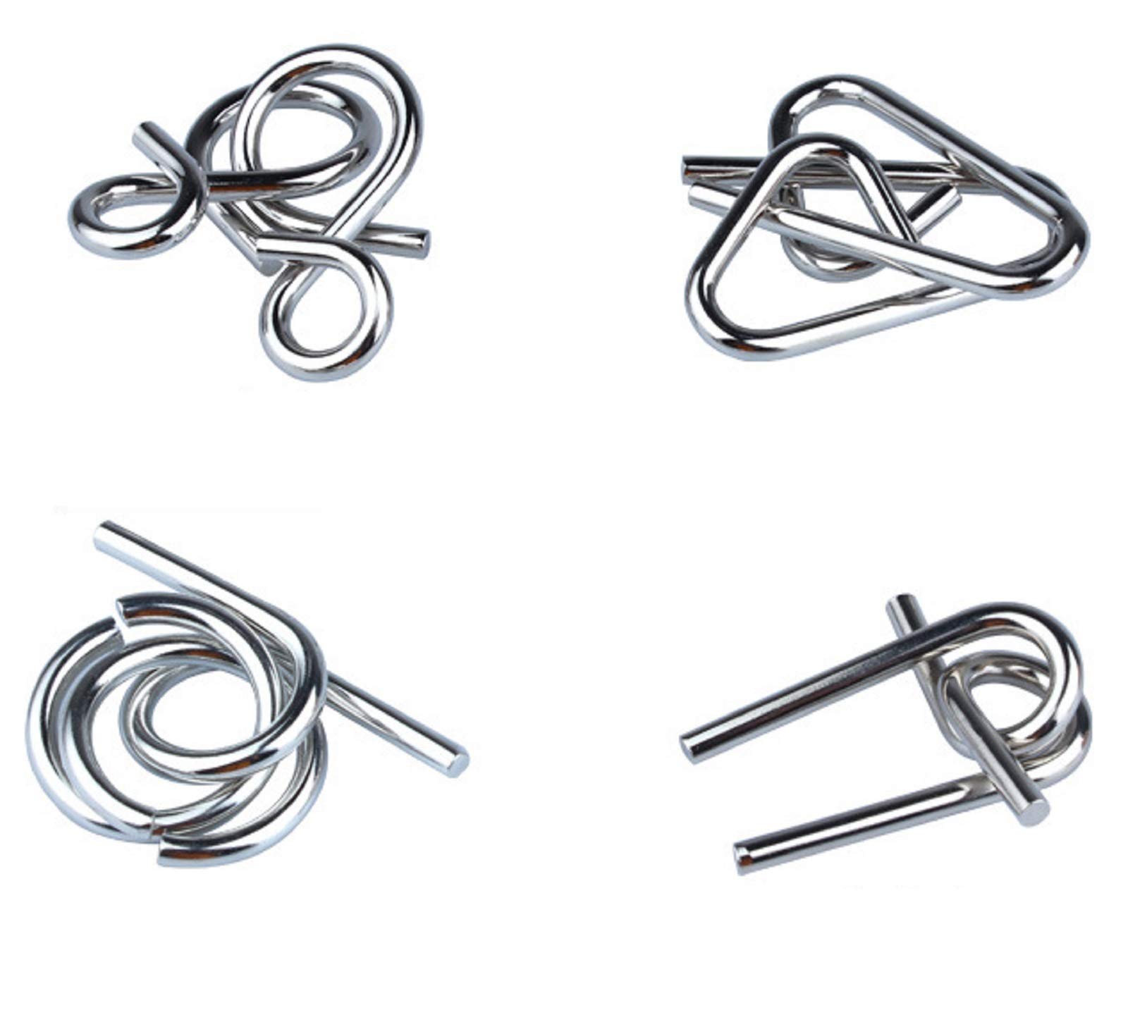 SHUYUE Metal Wire PuzzleSet of 4Brain Teaser Puzzle with GiftPackage IQ Test Disentanglement PuzzlesChinese Ring Puzzle Trick Lock Puzzle IQMetal Link Unlock Interlock Game Puzzles for Children and Ad