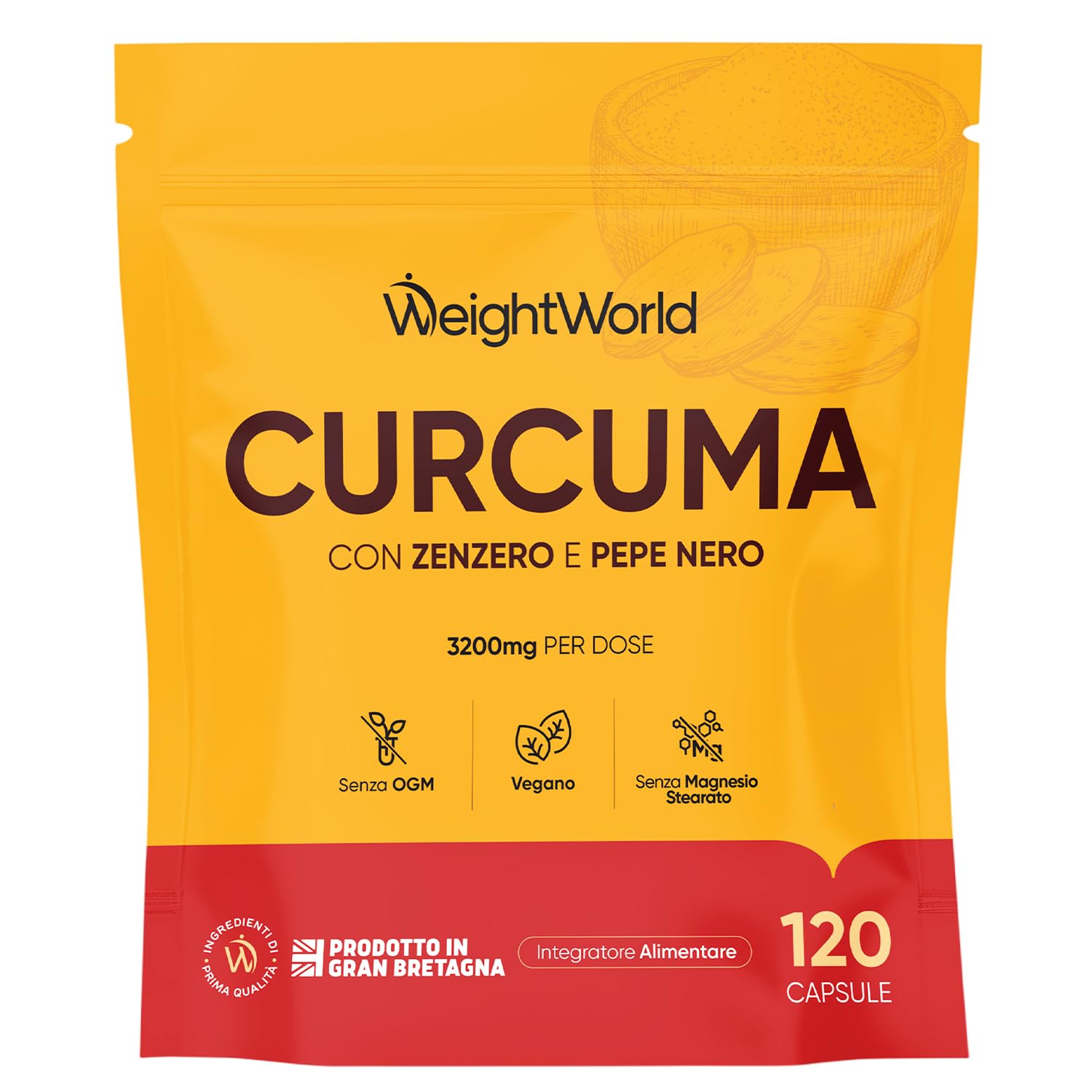 Curcuma Piperina Zenzero Integratore, 3200mg per Dose, 120 Curcuma Capsule Vegane con Pepe Nero (Piper Nigrum) e Zenzero (Zingiber Officinale), Senza Magnesio Stearato e OGM, Prodotto nel Regno Unito