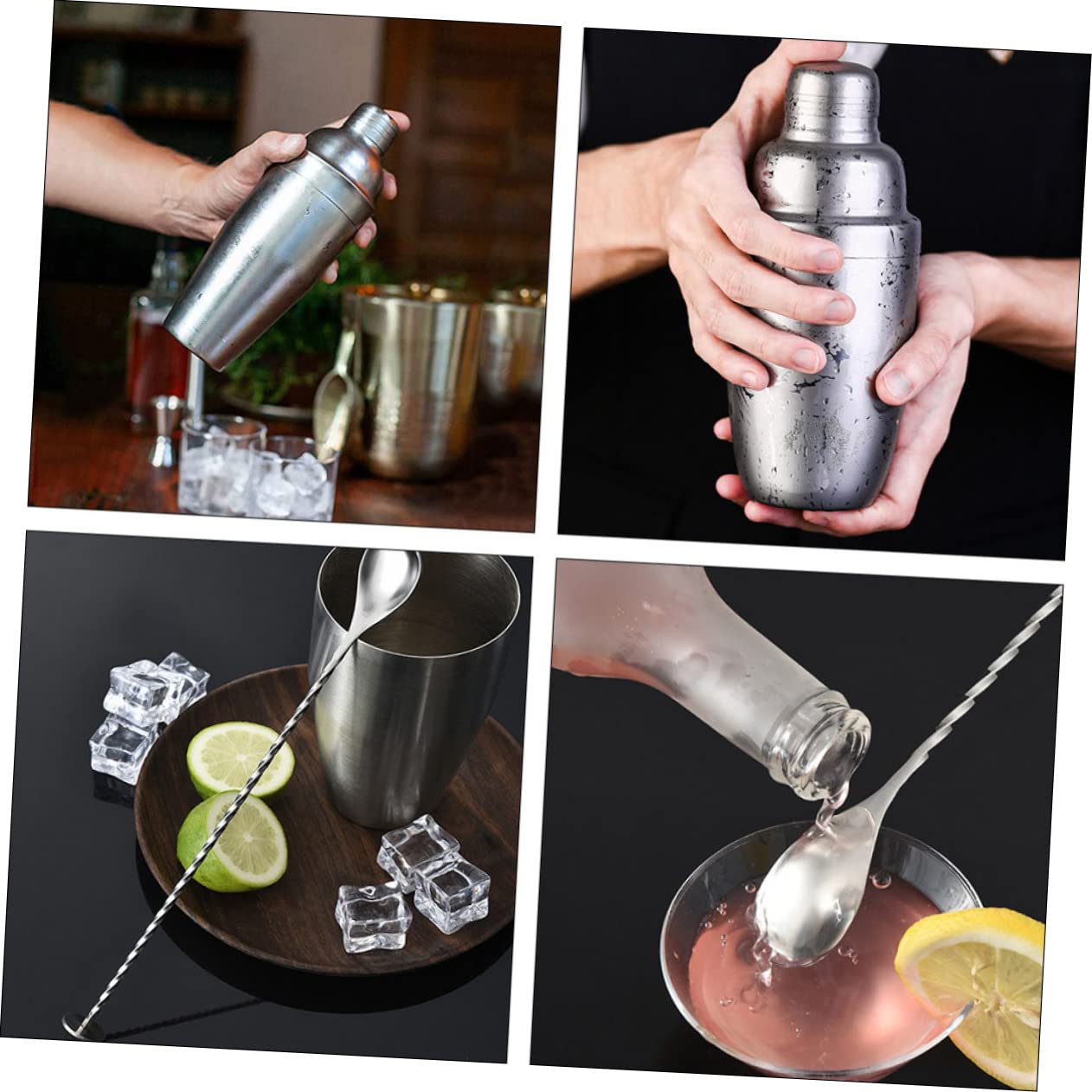 LIFKOME Cocktail Shaker in Acciaio con Base in Bambù Strumenti Bar Resistenti e Impugnatura Confortevole per Barman e Preparazione Aperitivi Casa