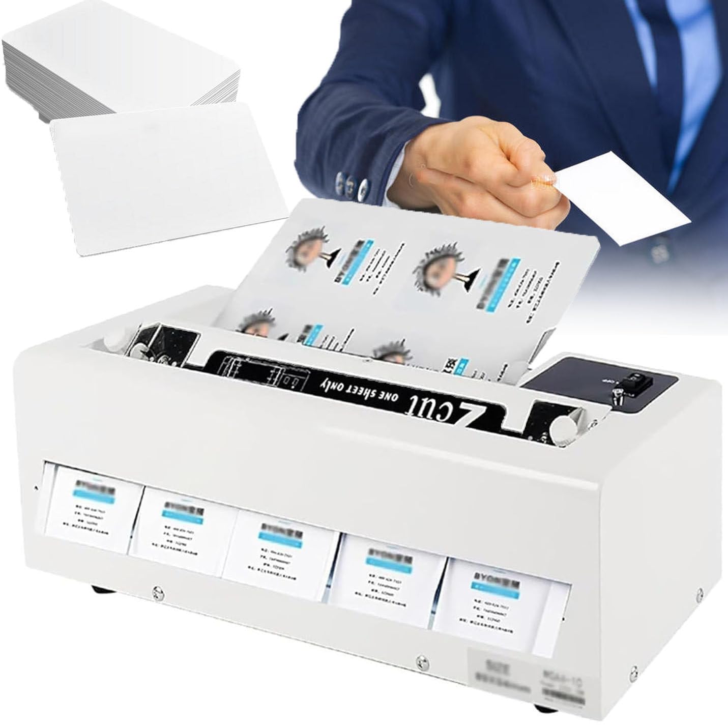 Máquina cortadora automática de tarjetas de visita, margen ajustable para corte de precisión, alta velocidad, 30 piezas/min, ideal para oficinas y talleres de impresión