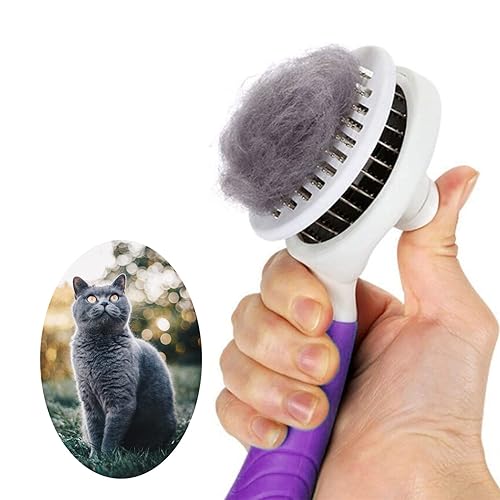Cat Self Cleaning Slicker Brush, Pets Skin Friendly Grooming Tool for Shedding Massages Dogs Cats Hair Brushes Easy to Remove Loose Undercoat with Long or Short Hairs for Pet All Hair Type-UPGRADED - Purple