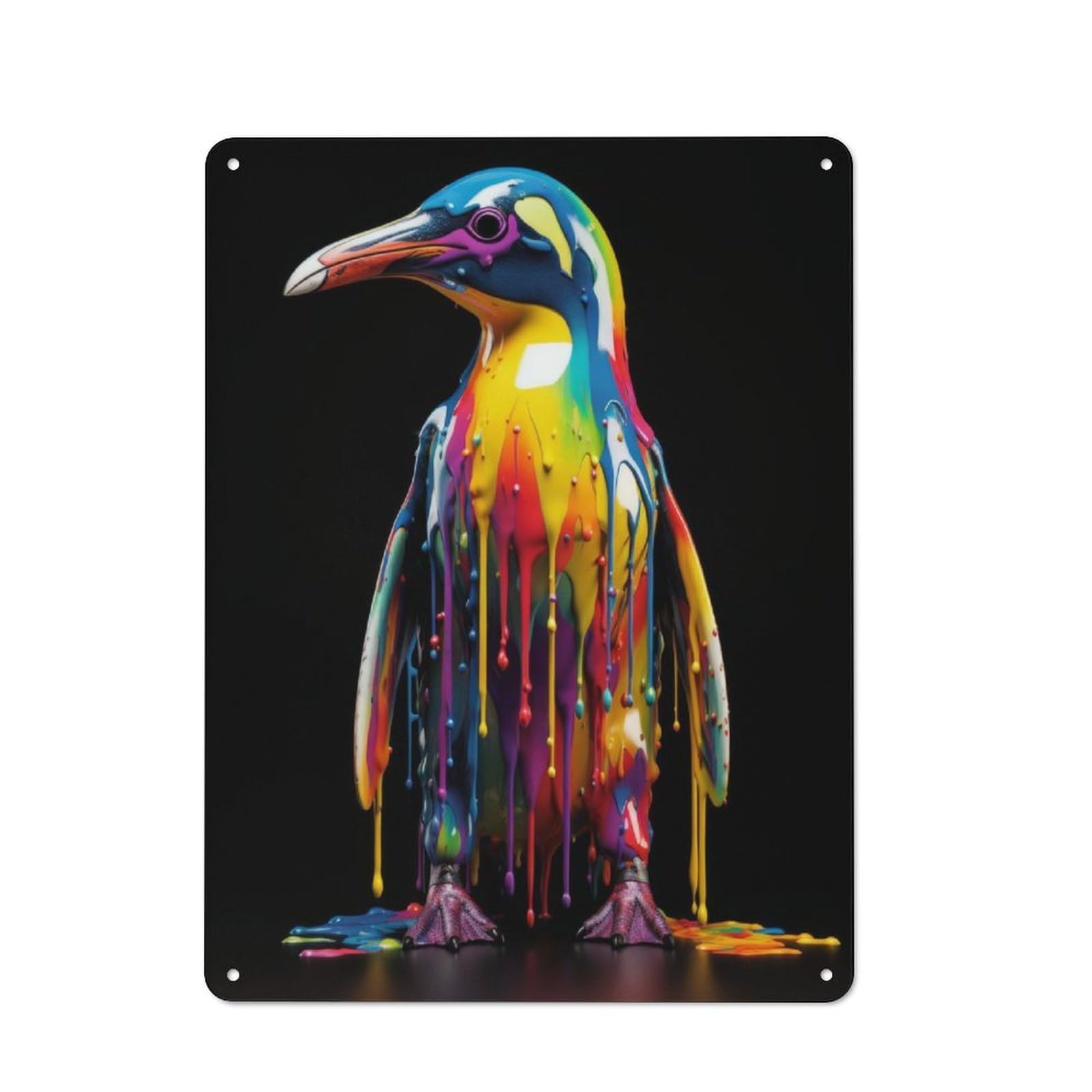 Junmoney Rainbow Penguin 40X30cm Retro Metal Sign With For Café Or Restaurant, For Collectors Decorating Cafés And Restaurants