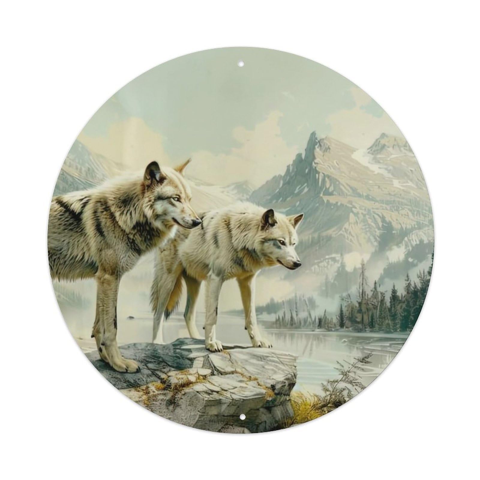 Animal Wolves by The River Metal Tin Sign