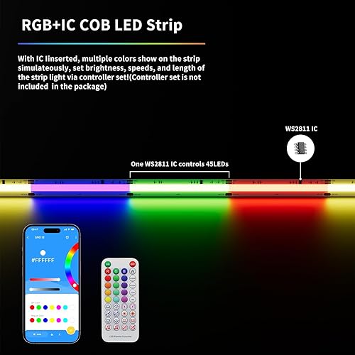 Miniatura 3 de Tira LED COB con chip IC RGB WS2811 de 18 pies, DC12V persecución de color direccionable Pixel RGB luces de cinta LED, luces flexibles multicolor