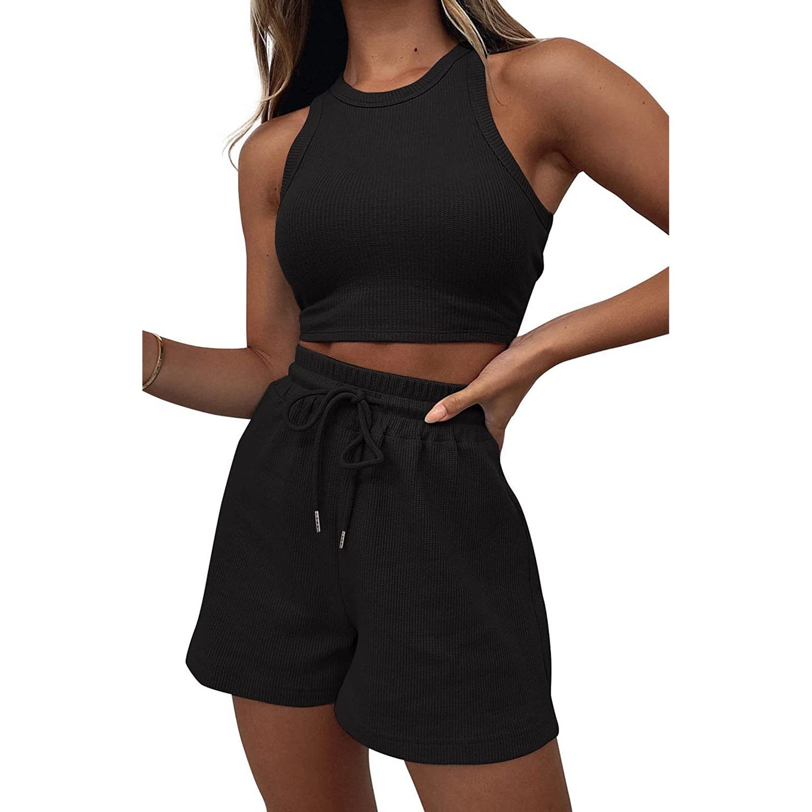 Generisch Set da allenamento da donna, 2 pezzi, in morbido tessuto traspirante, canotta a vita alta e pantaloncini da yoga, ideale per palestra, corsa e tempo libero, abbigliamento casual abbinato