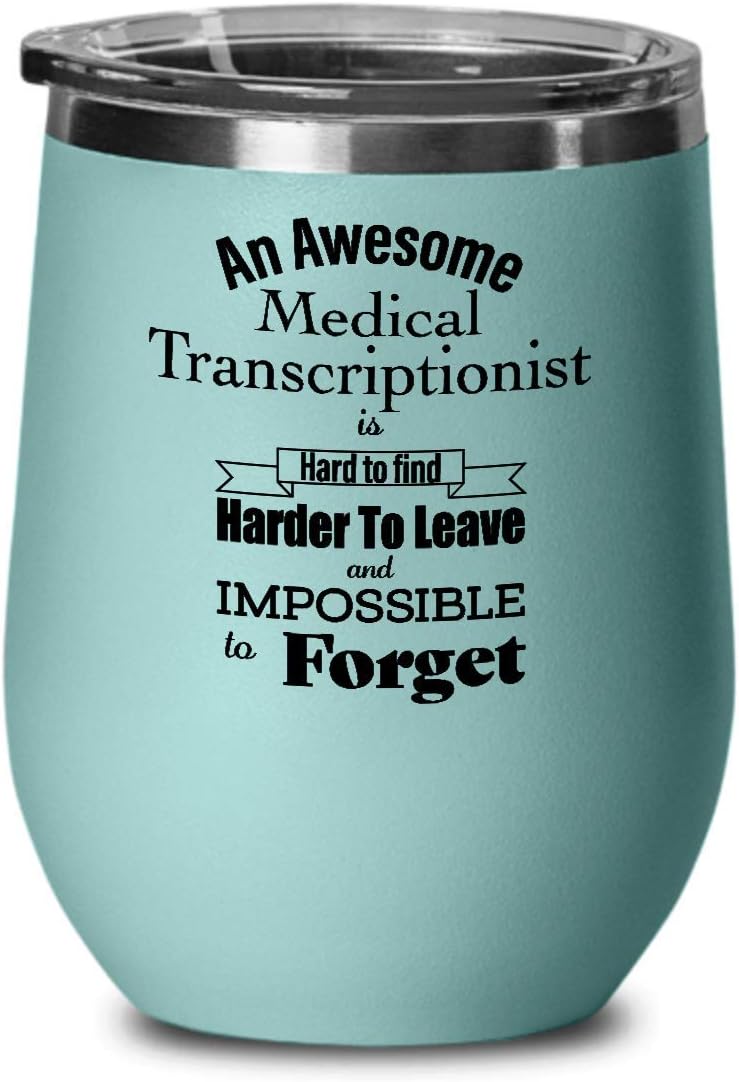 Thank You Gifts for Medical Transcriptionist Retirement Wine Tumbler - Farewell Appreciation Leaving Boss Employee Coworker Retired Retiring - Wine Glass with Lid - Teal