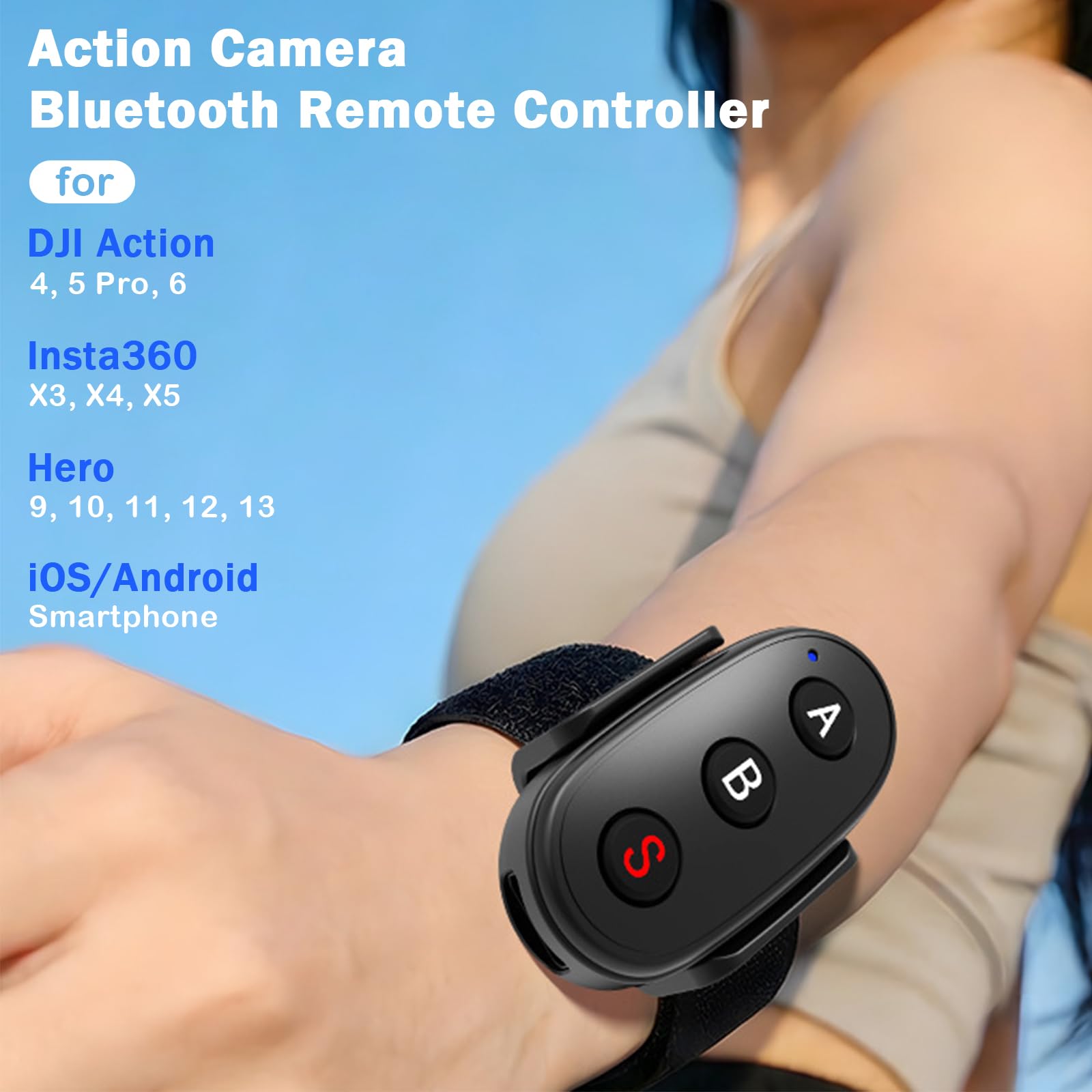 Mando a distancia Bluetooth para DJI Osmo Action 6/5 Pro/4, para Insta360 X5/X4/X3 para GoPro Hero 13 12, mando a distancia inalámbrico con correa de muñeca, accesorios de cámara de acción inteligente