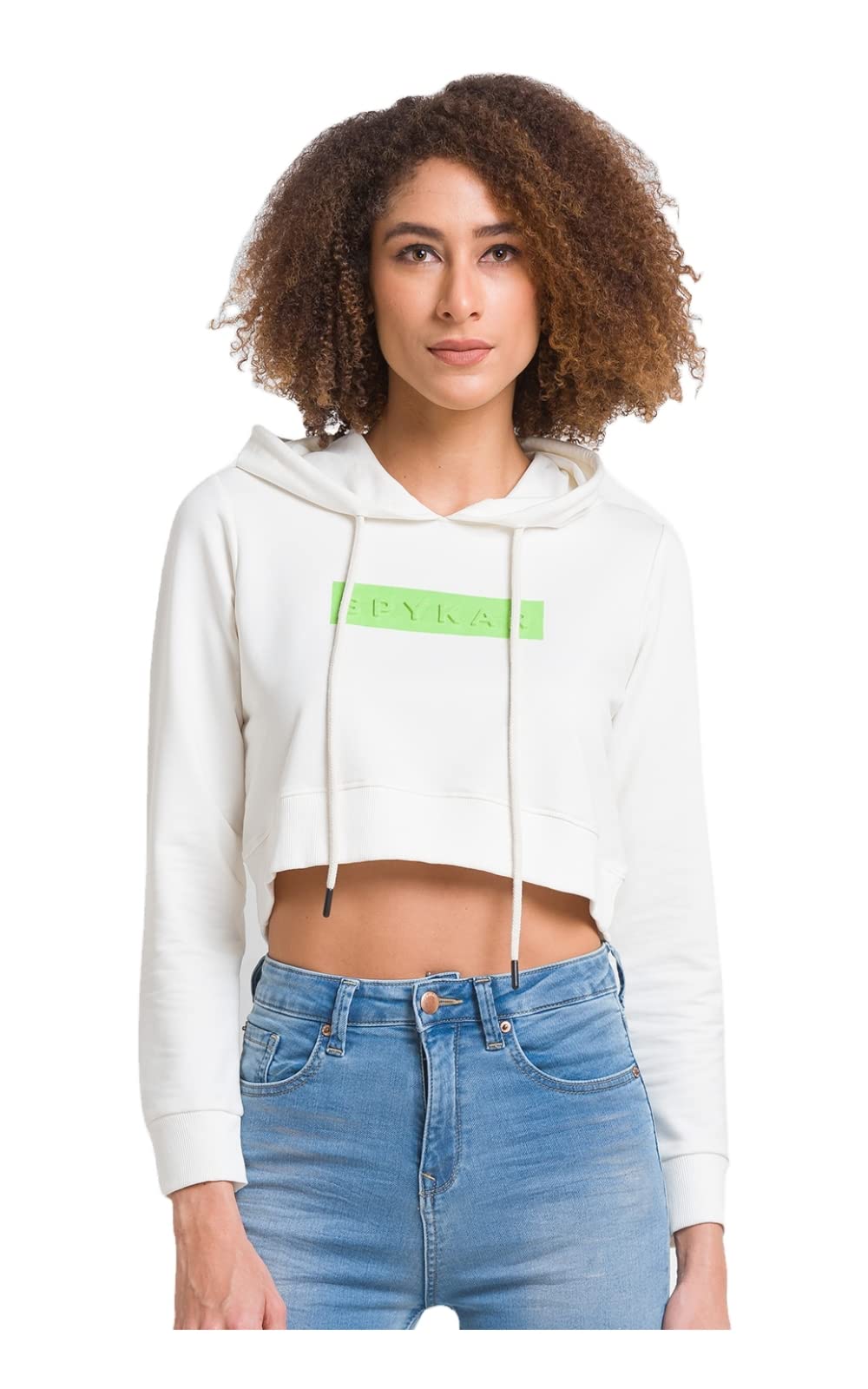 Spykar Women's Cotton Blend Hooded Sweatshirt (WSS02BBLW025White2XL_White_2XL) in white