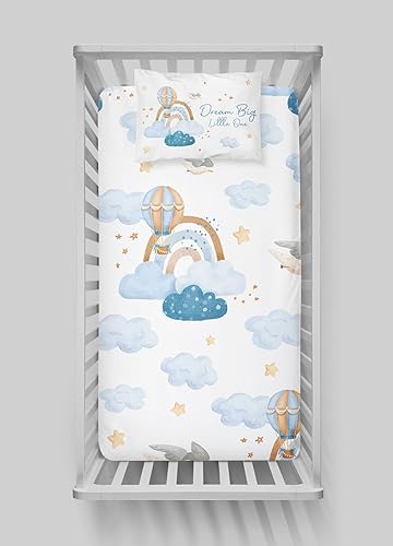 Miniatura 3 de -Blue Clouds - Sábana bajera ajustable y funda de almohada de algodón suave orgánico para bebé, sábanas suaves para cuna, sábana bajera unisex para