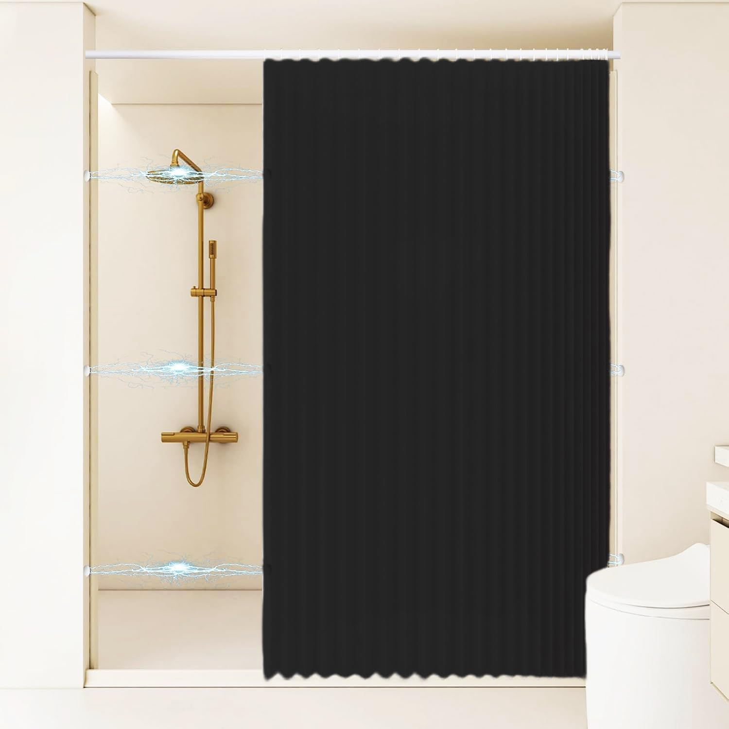 Single tree forest Magnetic waterproof foldable shower curtain, protect privacy, suitable for home partitions, bathrooms.- W220xH240cm-Black