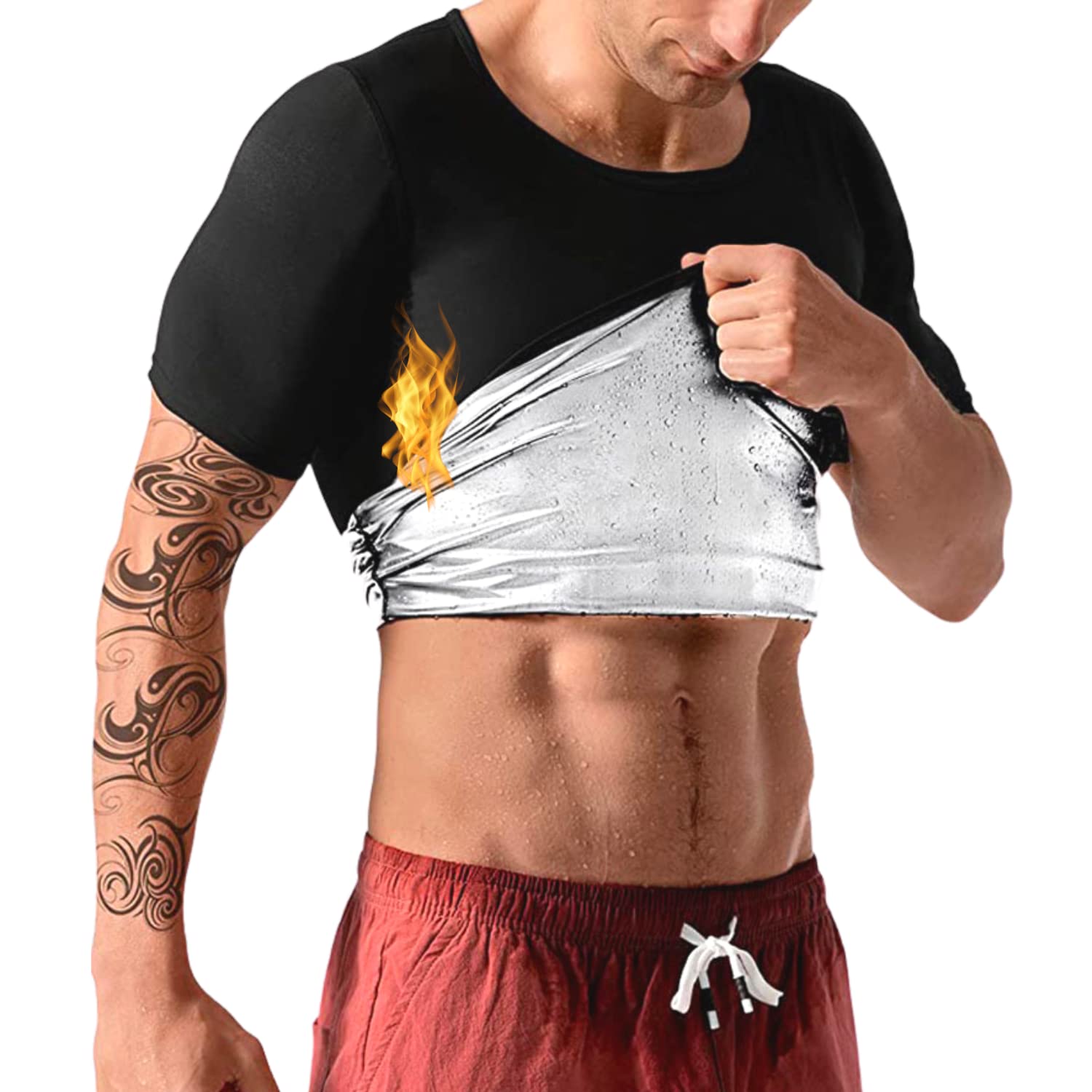 Nano Hertz Camiseta Chaleco Sauna Top T-Shirt Suit Trajes Adelgazantes Compresion Adelgazante Sudoración Deporte Shapewear Gym Running Fitness Mangas Cortas Hombres