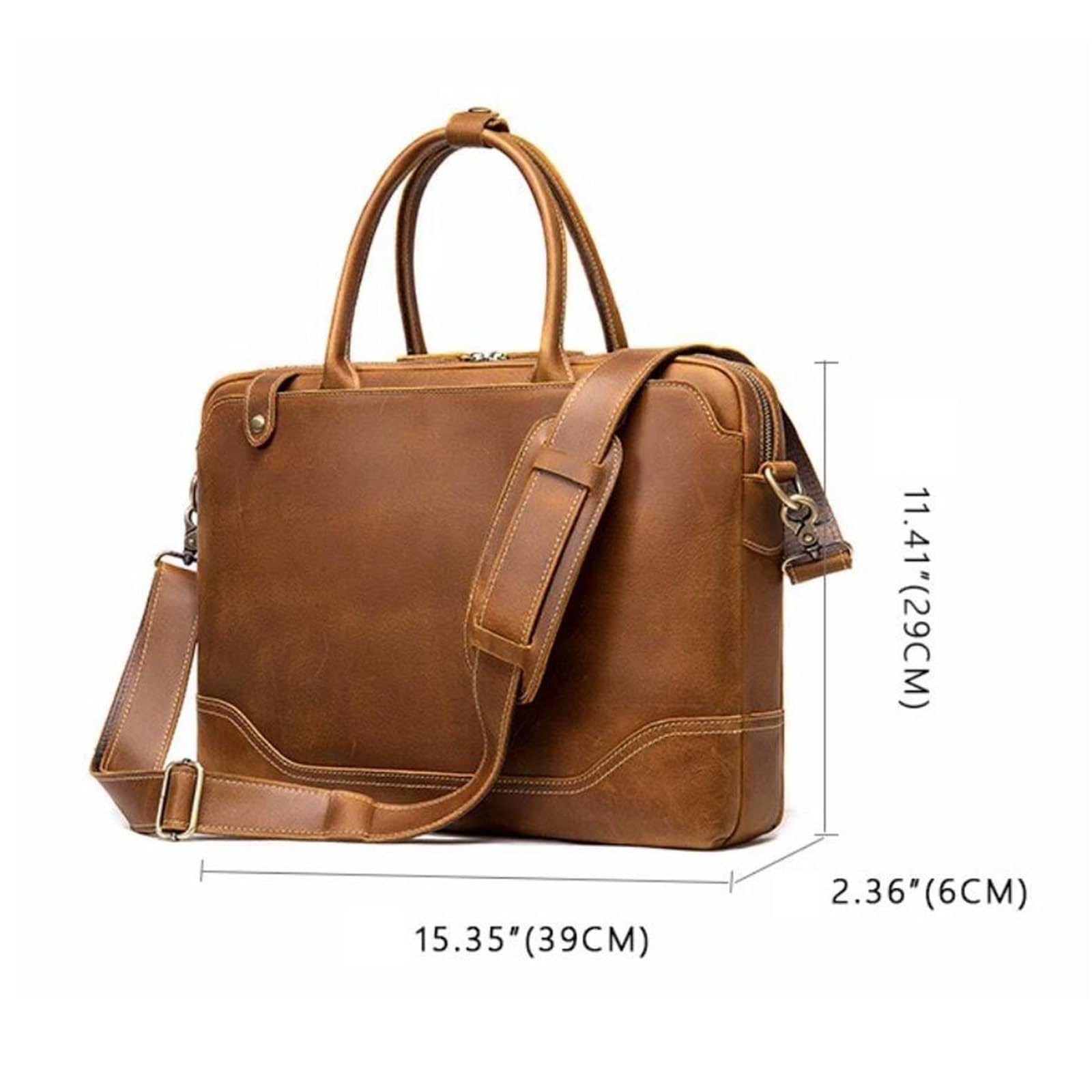 Borsa da lavoro in pelle for uomo, con tracolla e porta laptop da 14 pollici, for viaggi d'affari e lavoro