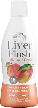 Country Farms Liver Flush Daily Dose Detox Liquid Supplement Peach Mango Flavor Liver & Digestive Support with Milk Thistle, Artichoke, Ginger, Turmeric & Organic Inulin Fiber, 16 Fl Oz