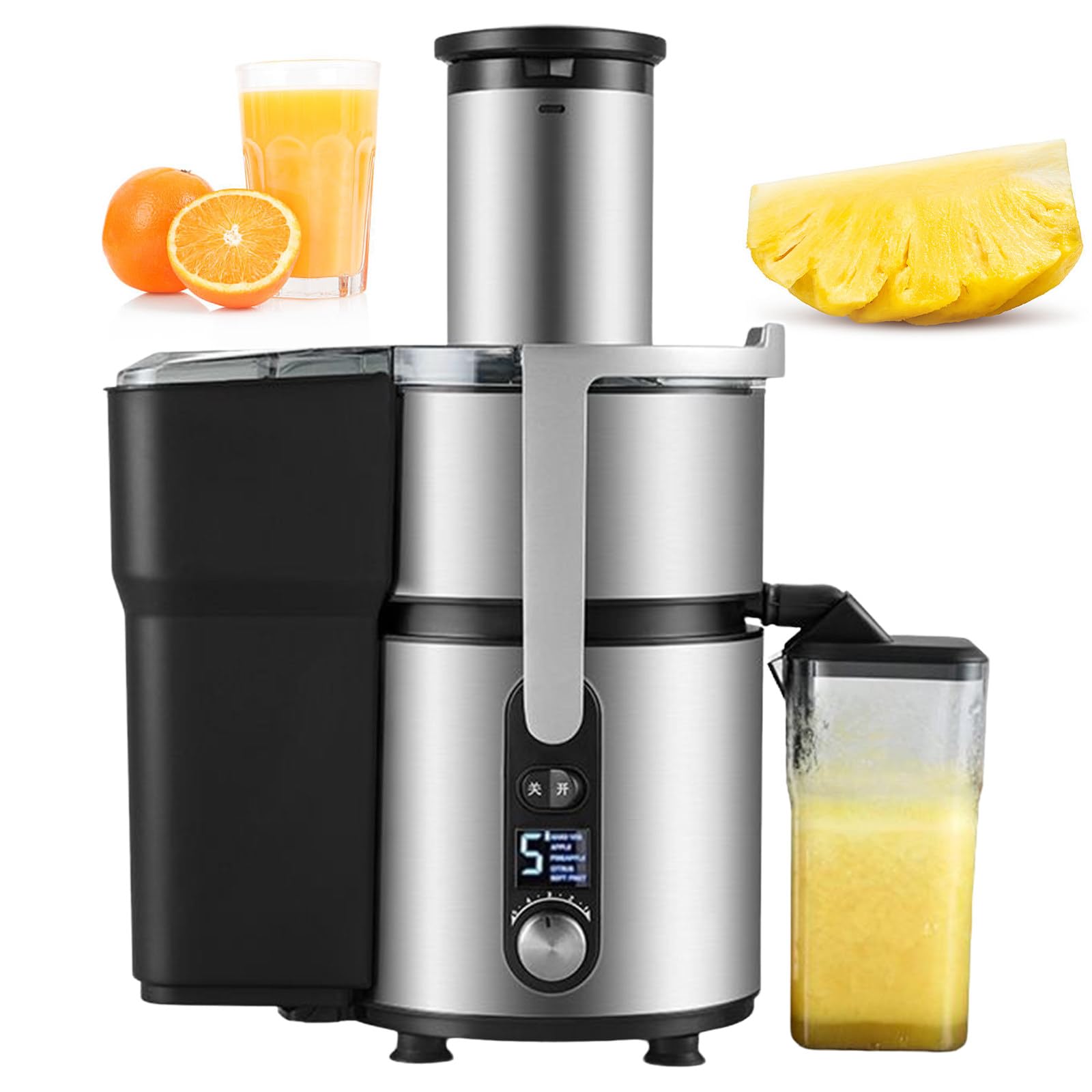 Estrattore di Succo Centrifugo Commerciale - 1250 W,Tramoggia da 84 mm per Grandi Quantità di Succo,Alta Resa,Controllo A 5 velocità,Facile Pulizia, per Bar,Caffetterie,Ristoranti