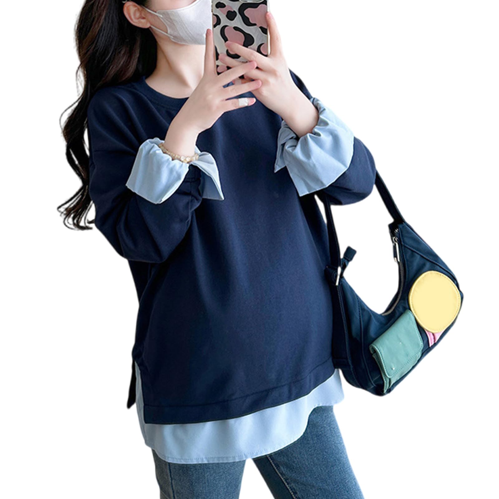 Sudadera de maternidad de dos capas de algodón falso, relajada, casual, holgada, diseño de tela transpirable, sudadera de embarazo