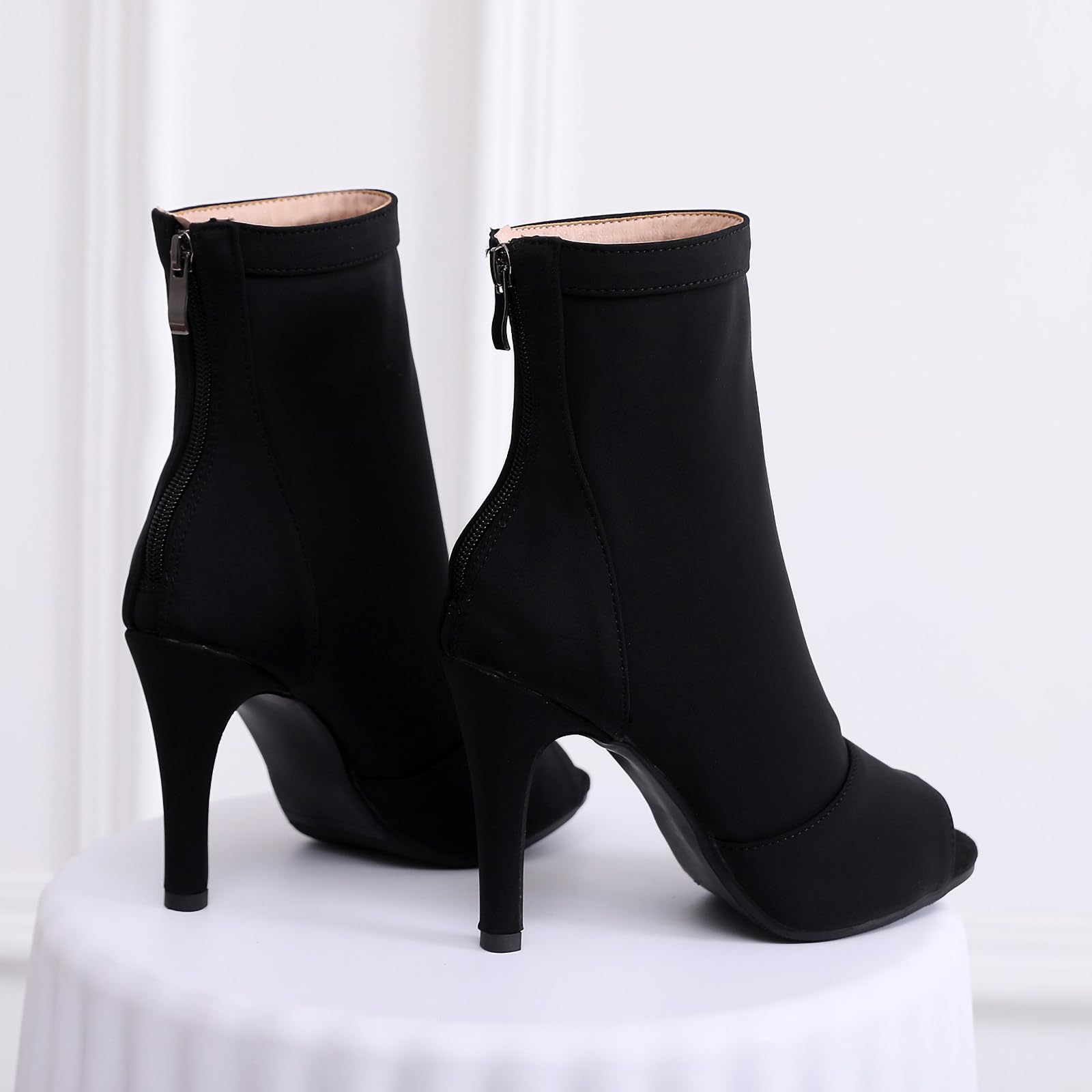 SWDZM Scarpe da Ballo Stivaletto Latino Americano Donna Punta Aperta con Tacco Alto Stivaletti da Sala Festa,Nero,Tacco 8.5cm,Gomma,41 EU