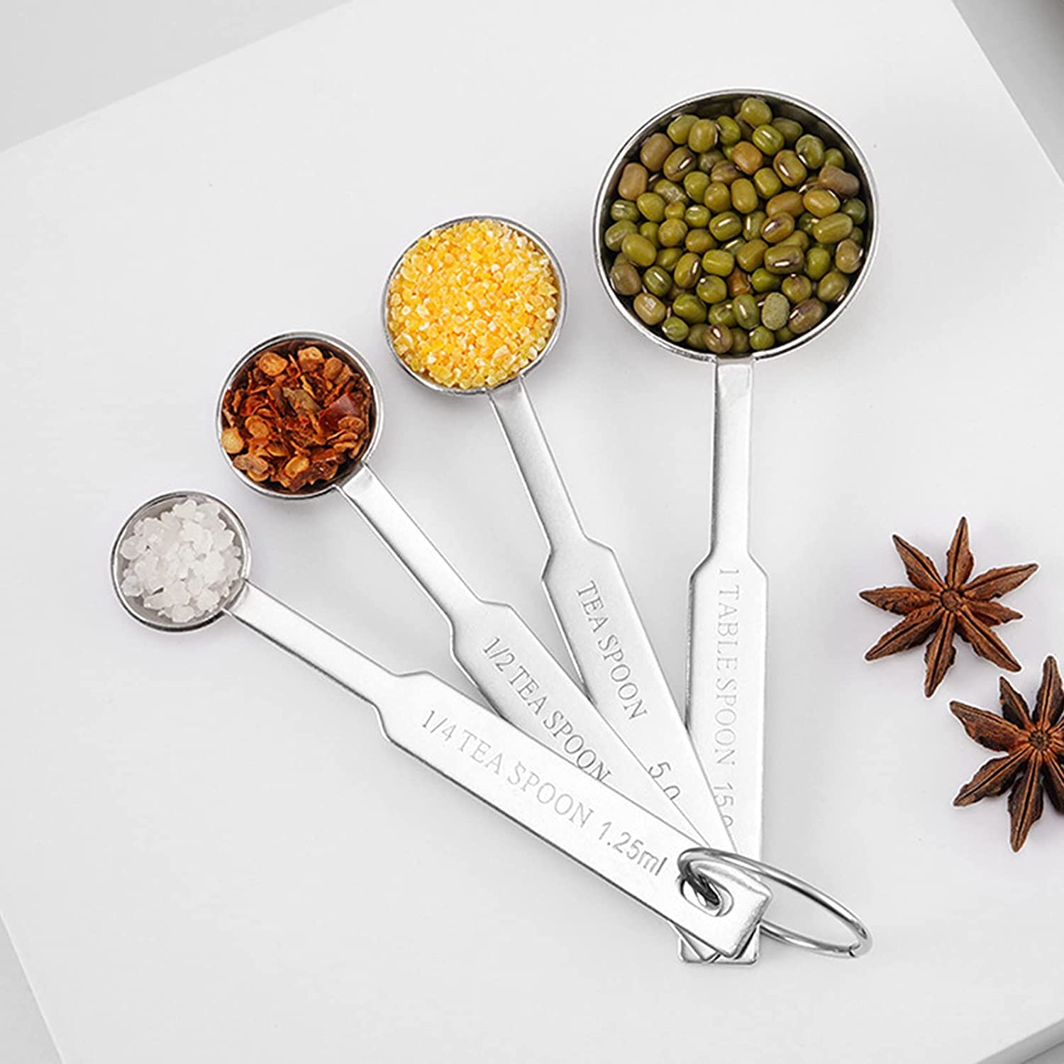 Juego de cucharas medidoras de Acero Inoxidable, diseño Moldeado de una Pieza con Escala Clara para cocinar y Hornear, 4 Uds.