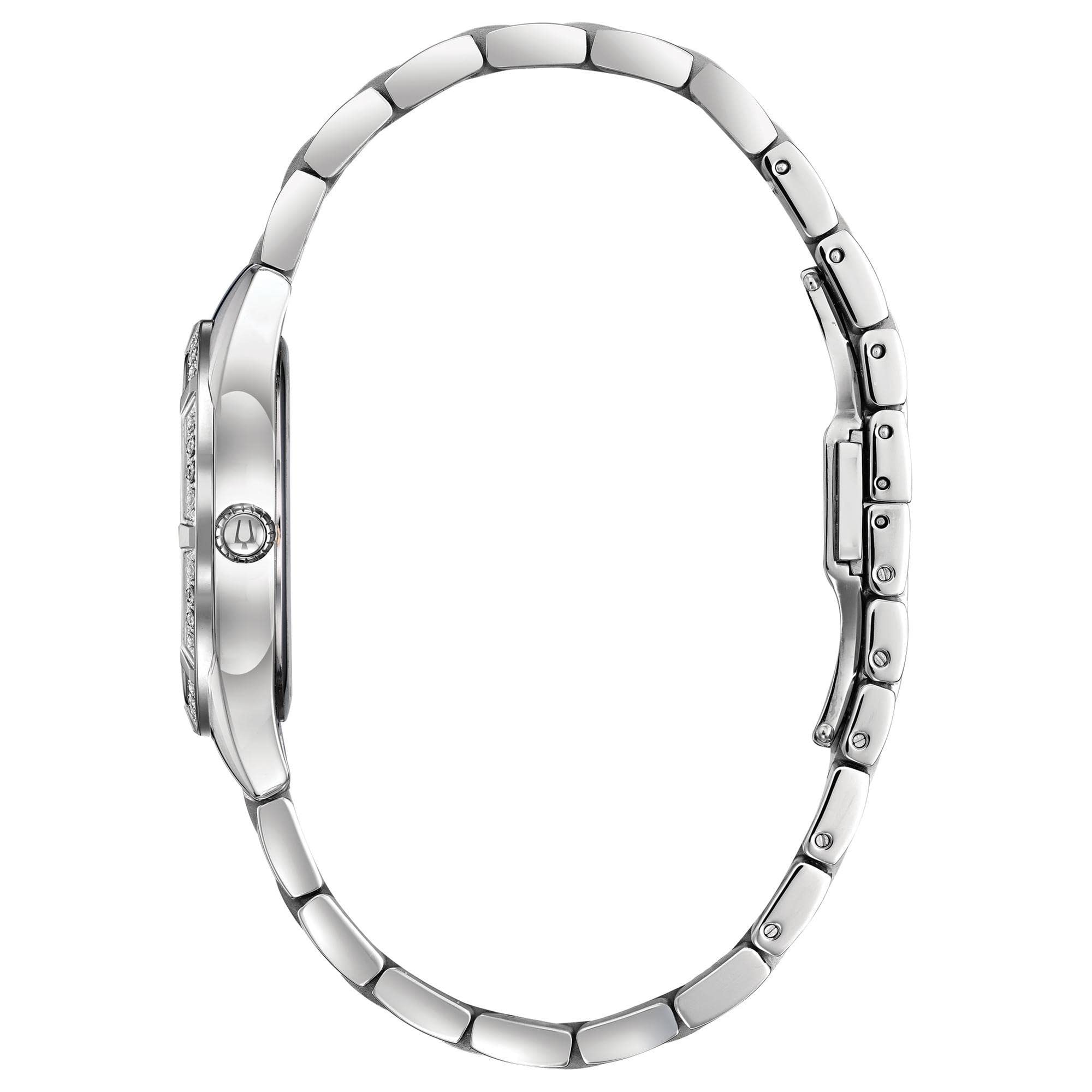 Bulova Ladies' Classic Sutton Stainless Steel 3-Hand Quartz Watch, Diamond Dial and Bezel with White Mother-of-Pearl Dial Style: 96R228