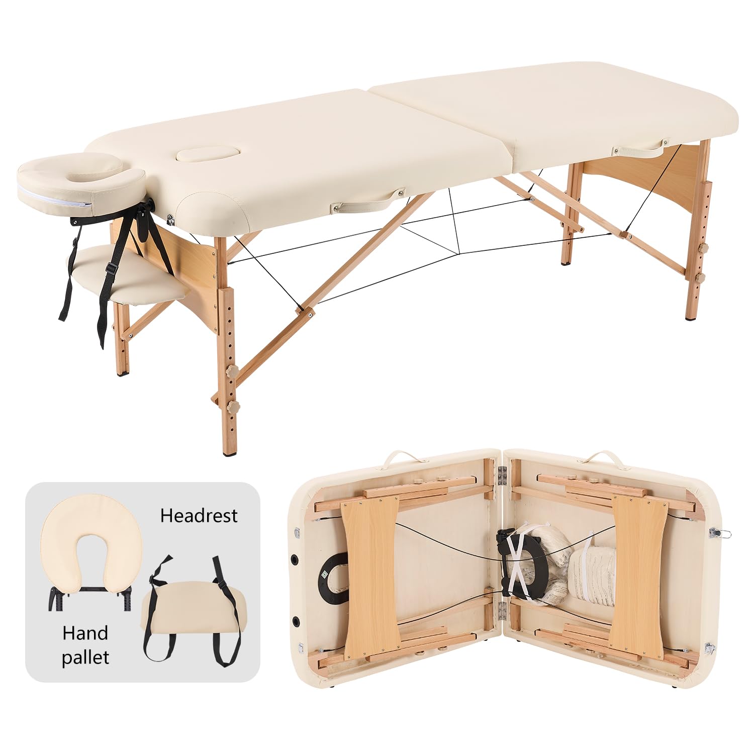 YOUNIKE Massage Table Eyelash Bed 2 Foldable Portable Beige Lightweight Adjustable Professional Facial Spa Salon Therapy Beauty Beauty Tattoo 70cm Wide