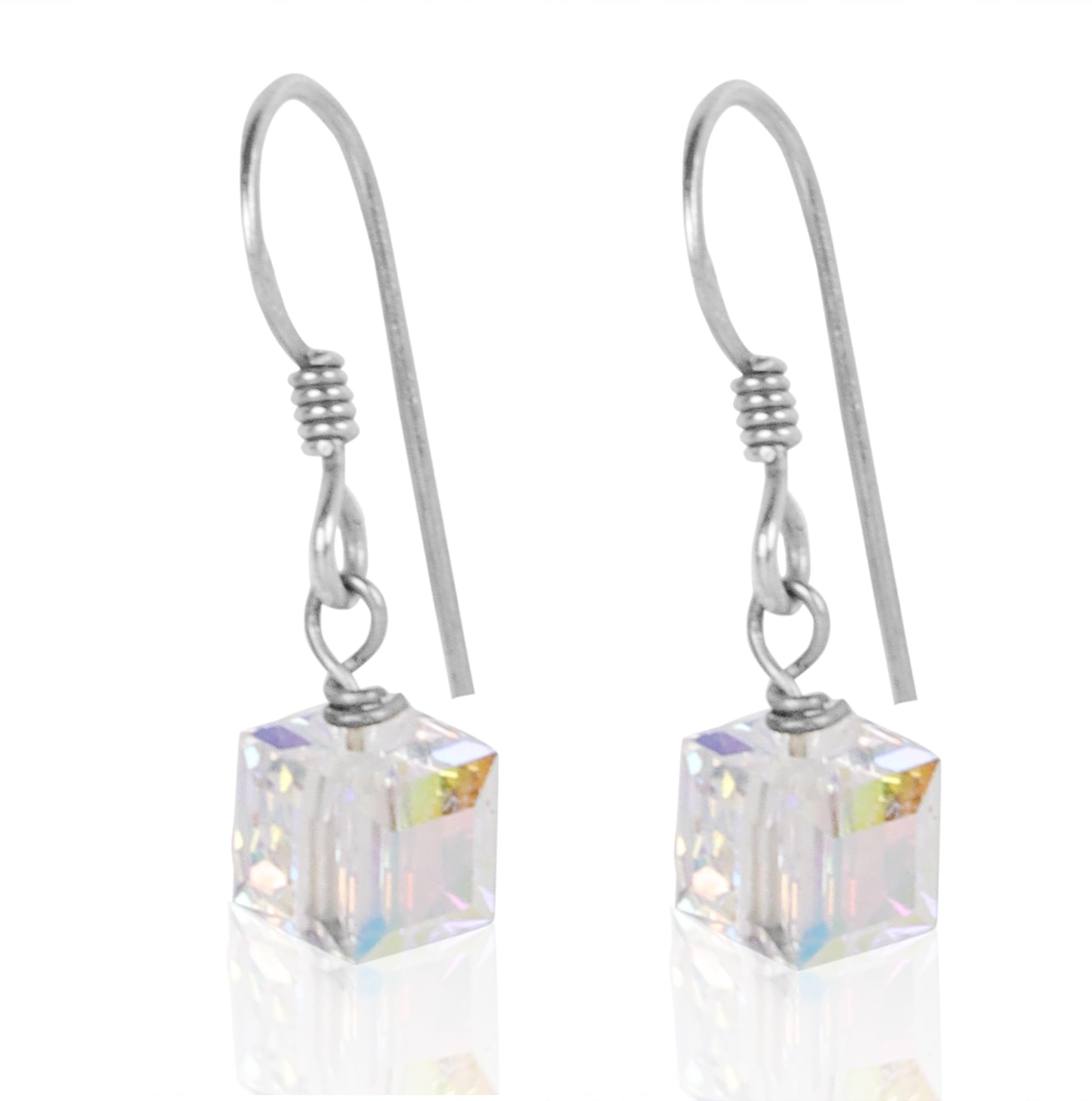 Boucles d'oreilles cube argent 925 pendantes Aurore Boréale