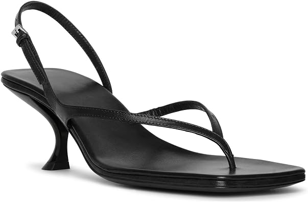 Womens Kitten Heel Sandals Thong Strappy Heels with Open Square Toe Ankle Strap Dress Pumps