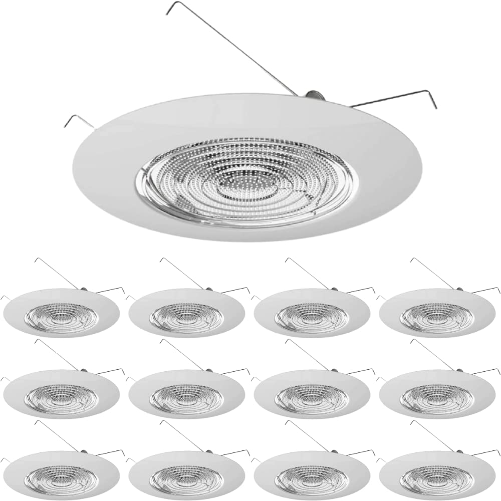 Four Bros FLP 6" Inch Fresnel Glass Lens with White Plastic Trim, 60 Watt Max, for Wet Locations, Shower Can Light Trim, UL Listed, 12 Pack