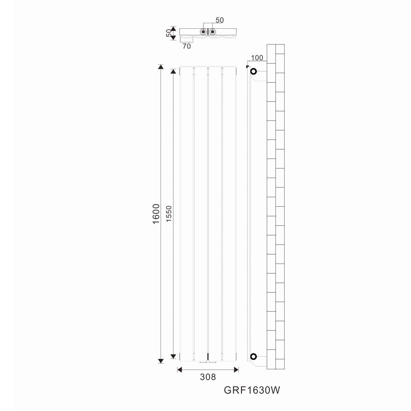 ELEGANT Radiador de diseño plano 1600 x 308 mm, color blanco, radiador para baño de una sola capa, vertical, panel de calefacción