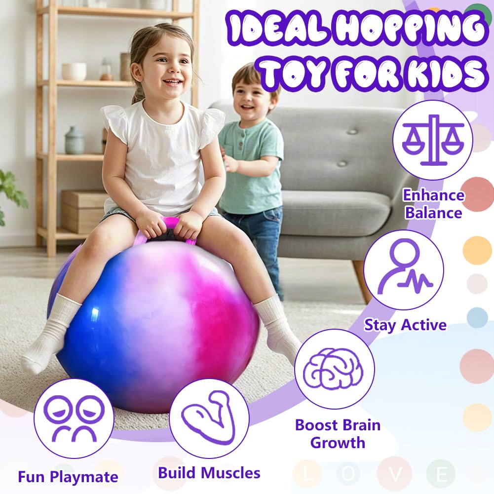 AMFUN Space Hopper,18 Inches Hopper Ball for Kids Age 3-12,Jumping Ball with Handle,Inflatable Hopper Ball with Pump for Boys Girls Age 3 and up Outdoor Garden Game(Pink Blue) - Image 3