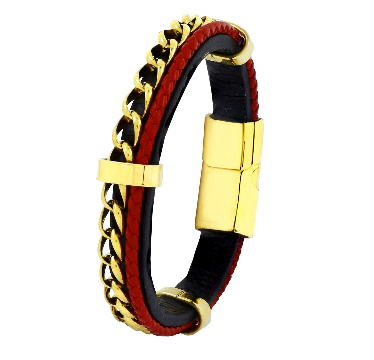 Zivom® Red Black 316L Stainless Steel Curb Genuine Leather Wrist Bracelet Men (B07YMWTV5G) Amazon Price History, Amazon Price Tracker
