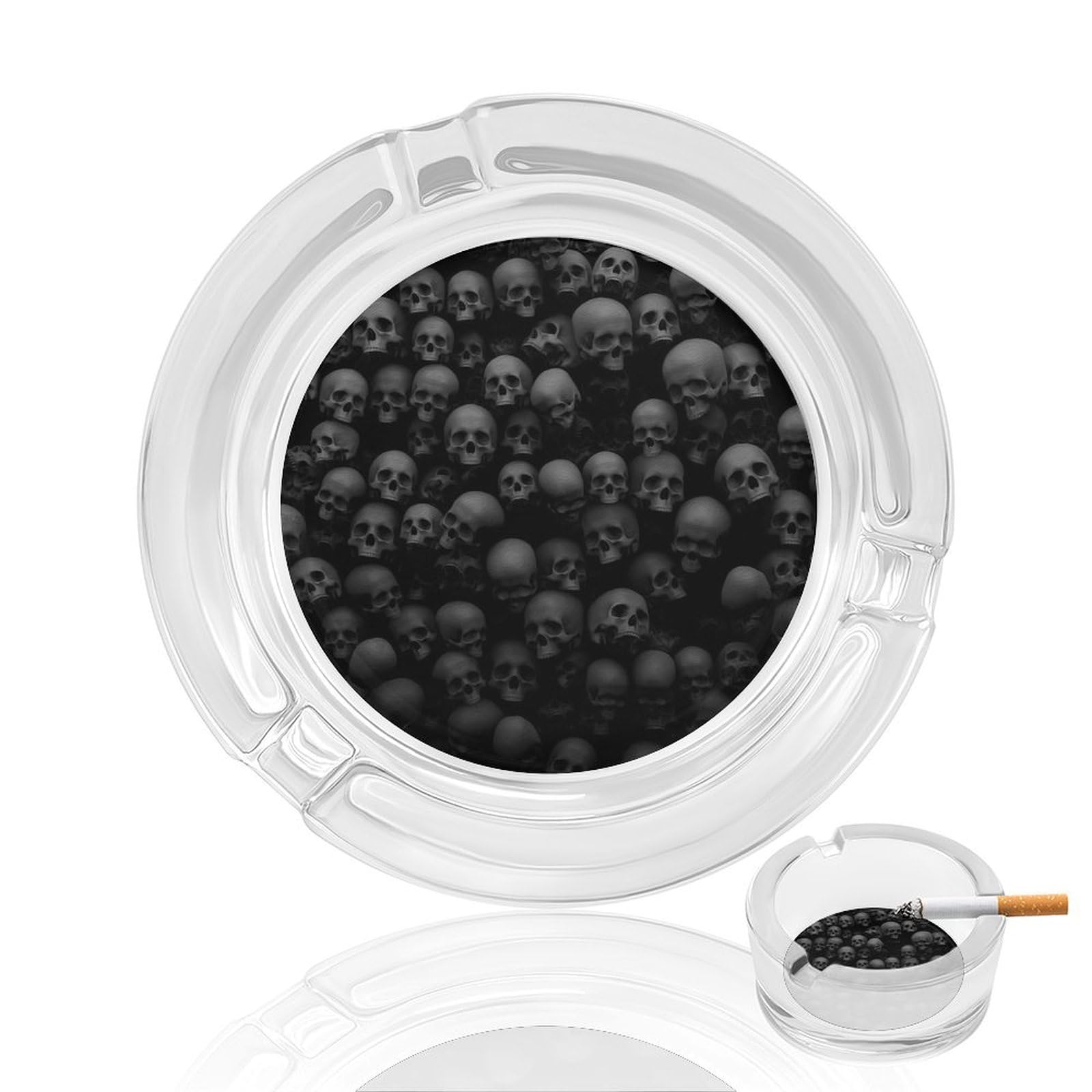 Nclqvjxzkhw Style Black Skull Head Glass Ashtray Round Ash Tray Smoking Trays For Home Garden Outdoor