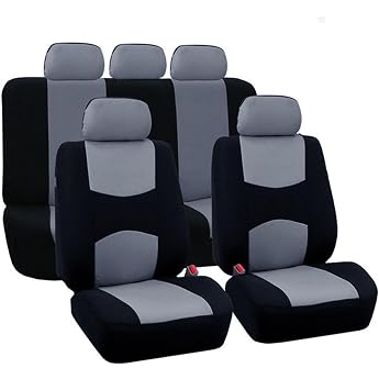 Universal Car Seat Covers Set Breathable Durable Washable 5-Seat Protective Covers for Front Seats and Headrests Four Seasons Car Interior Protection Dirt-Repellent Black Grey